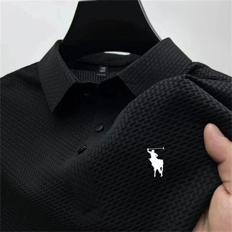 

Business fashion T-shirt, high-quality 2026 summer new men's loose and comfortable short sleeved collar shirt, ice silk breathab