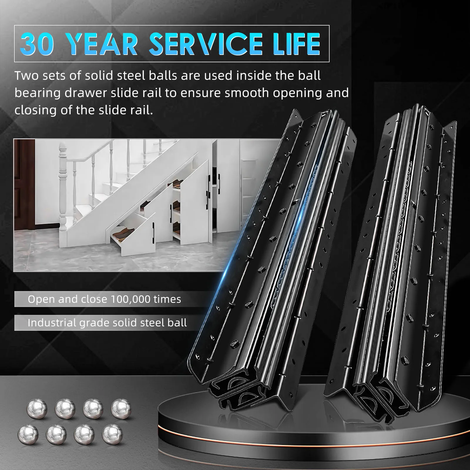 Heavy Duty Stair Slide Bottom Fixed Drawer Slide Full Extension Ball Bearing Stair Slide Bottom-Mounted Drawer Slide