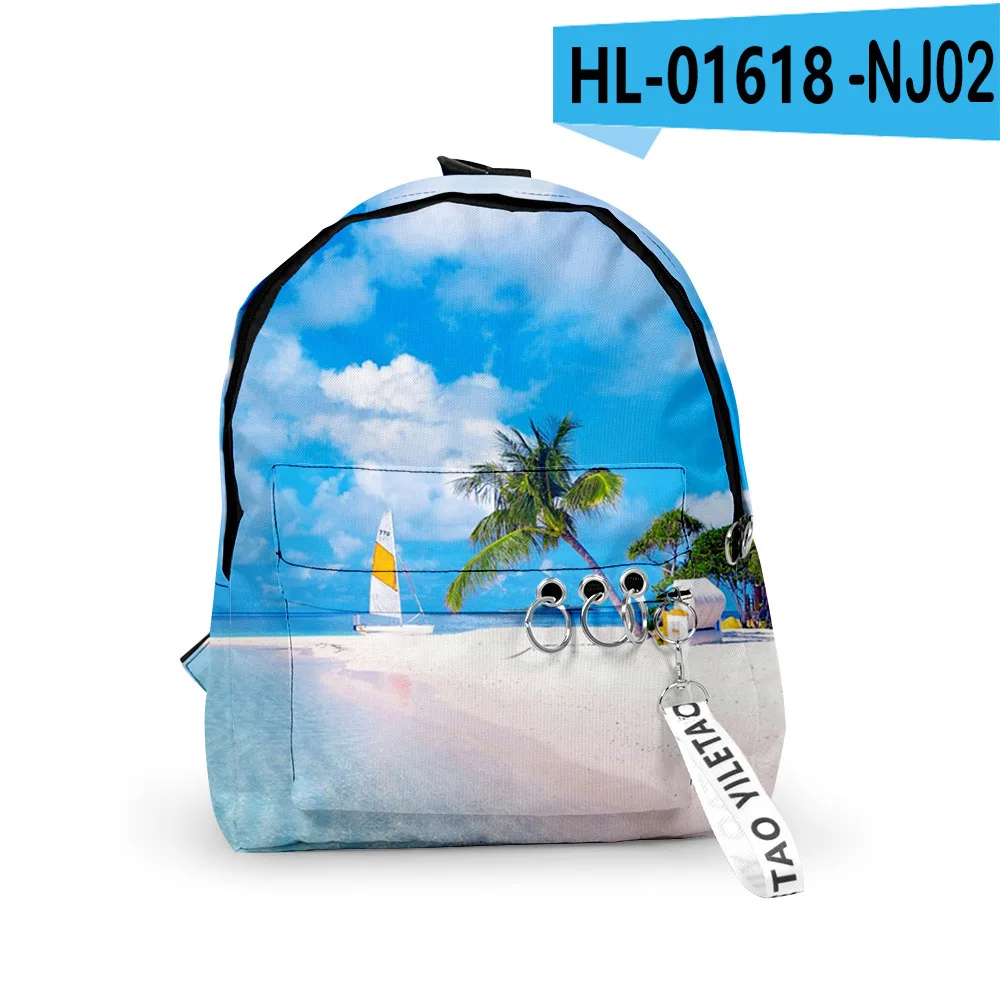 Cartoon Youthful Summer Scenery School Bags Notebook Backpacks Boys/Girls 3D Print Oxford Waterproof Key Chain Small Travel Bags