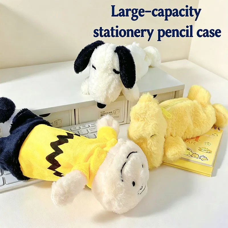 Snoopy Pencil Case Large Capacity Plush Stationery Bag Cute Fluffy Pen Pouch Kawaii Backpack Organizer Gift