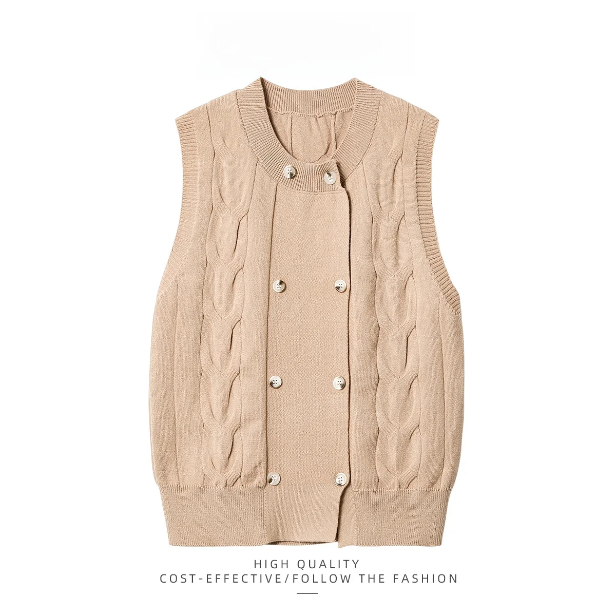 

PAIXIANG Ретро круглый Ne витой вязаный жилет женский осенне-зимний топ на бретелях с двойными пуговицами верхняя одежда oulder Pad