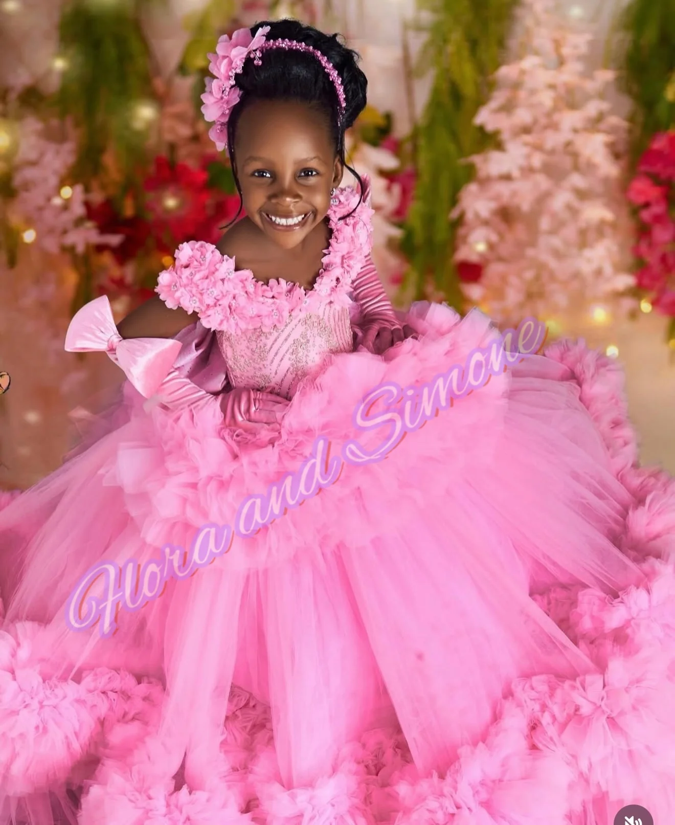 Customized Pink Elegant Luxury 3D flowers Flower Girl Dress For Dance Performances Wedding Ceremonies Formal Receptions Parties