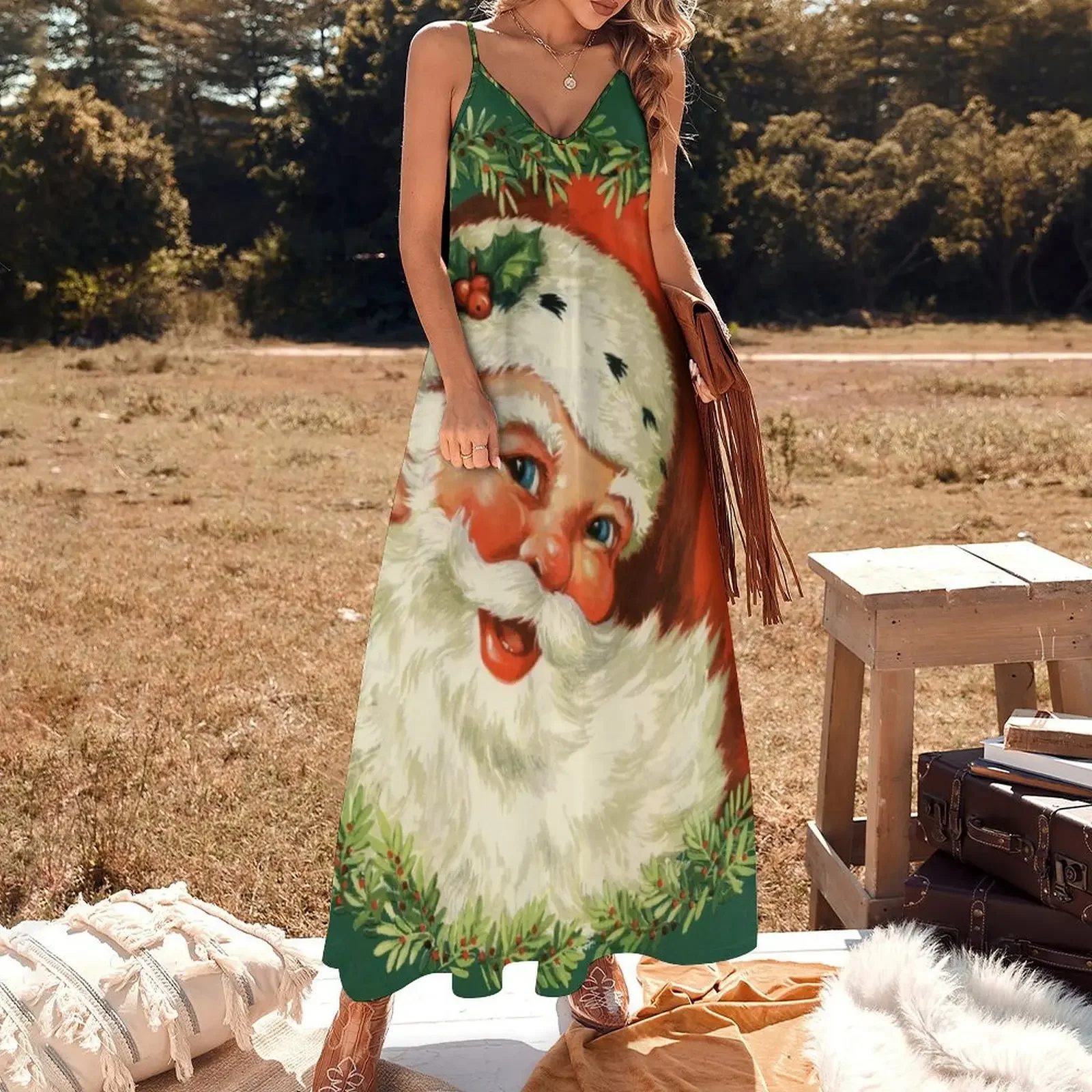 Vintage traditional Santa Claus Sleeveless Dress Long veiled dresses Dress women Dress