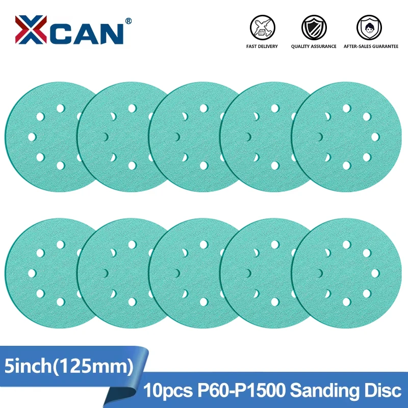 

XCAN 10pcs 5 inch 125mm Sanding Discs 60-1000 Grit Heavy-Duty Hook and Loop Sandpaper for Random Orbital Sander Abrasive Tools