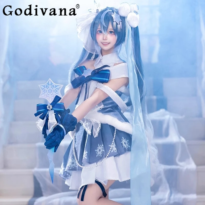 ハロウィンパーティー衣装女性のための冬ロリータコスプレ衣装 Hairwear 小道具スカートセット女の子青色制服スーツ