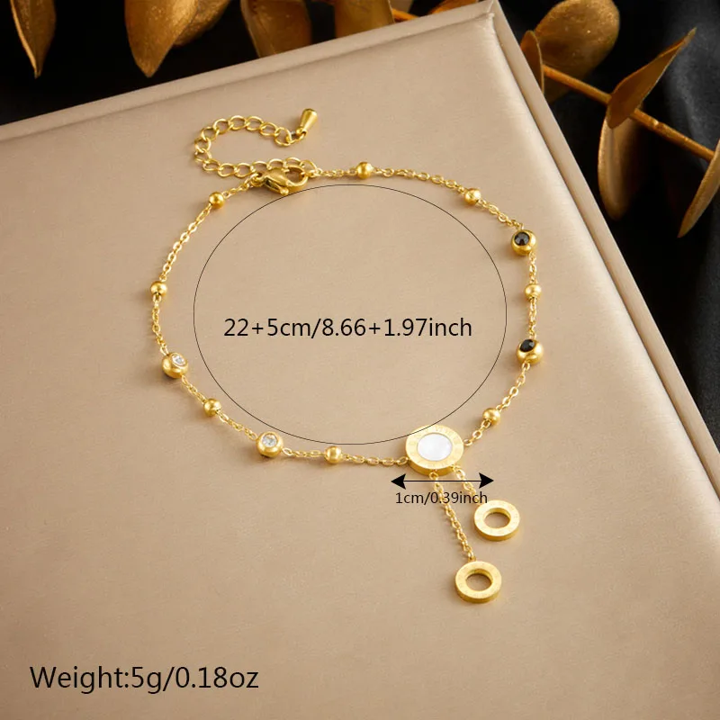 DIEYURO 316L Stainless Steel Circular Time Scale Gold Colour Anklets Fashion Luxury Zircon Footsie Chain Waterproof Jewelry Gift