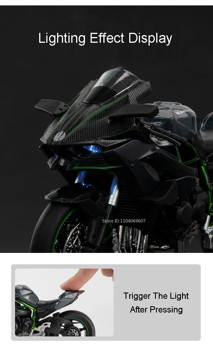 1:12 Spielzeugmodell H2R S1000RR Miniatur-Motorräder Legierung Druckguss Stoßdämpfung Gummireifen Weihnachten Motorrad Geschenke für Kinder – Detail 6