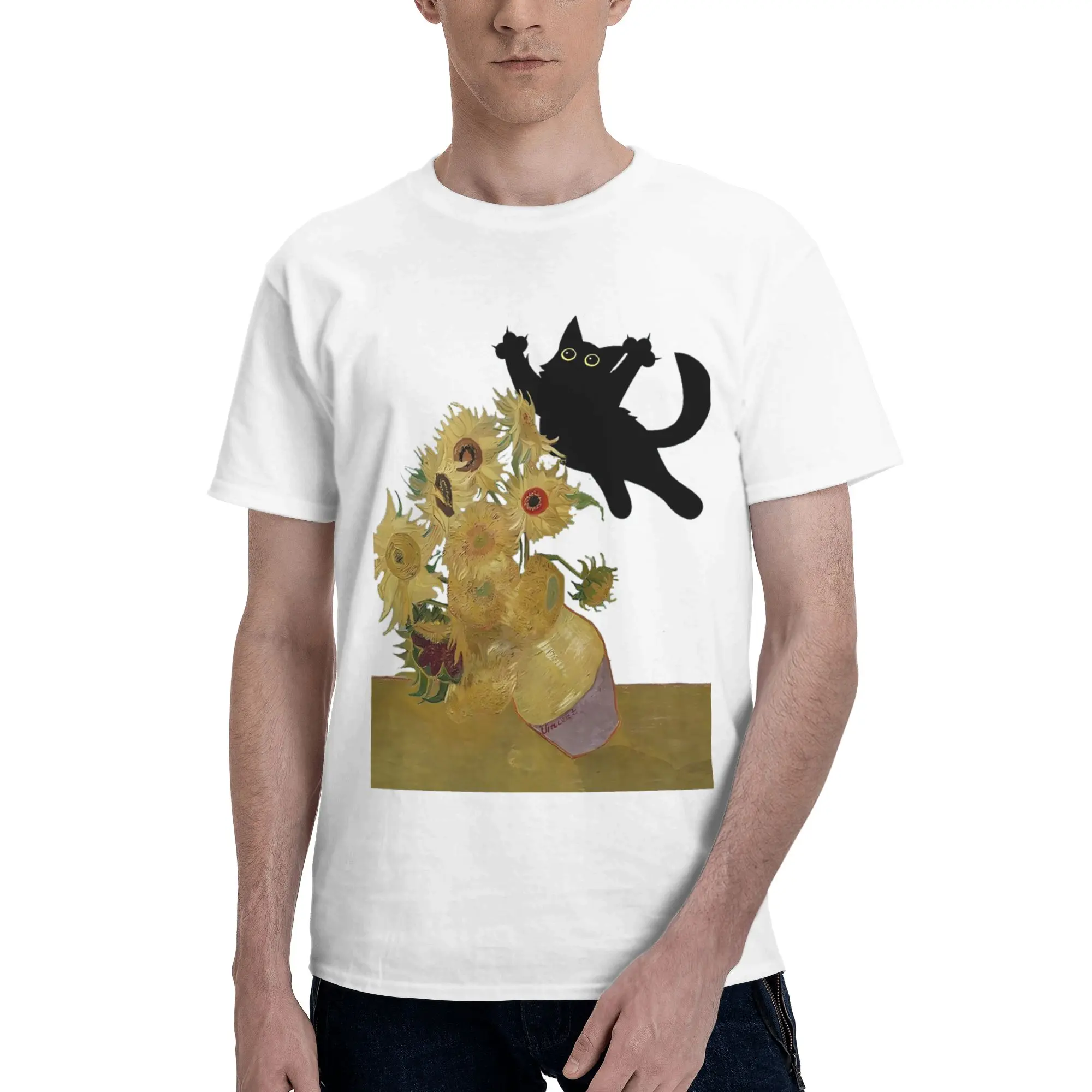 

Vincent Van Gogh Flowers Cat 100% Cotton T-Shirt Men'sOversized T Shirts Men Crew Neck Short Sleeve S-6XL