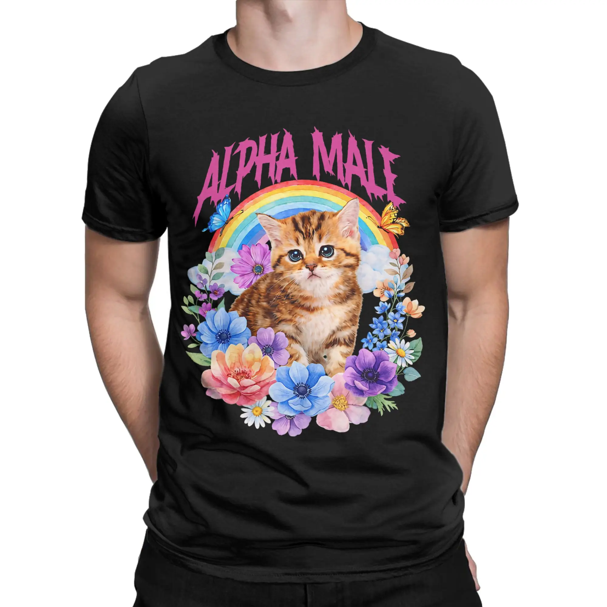 Couple T-Shirt Alpha Male Funny Cat Kitten Rainbow Floral T-Shirts Hip Hop  Summer Tees Vintage Pattern Cotton Clothes Gift Idea