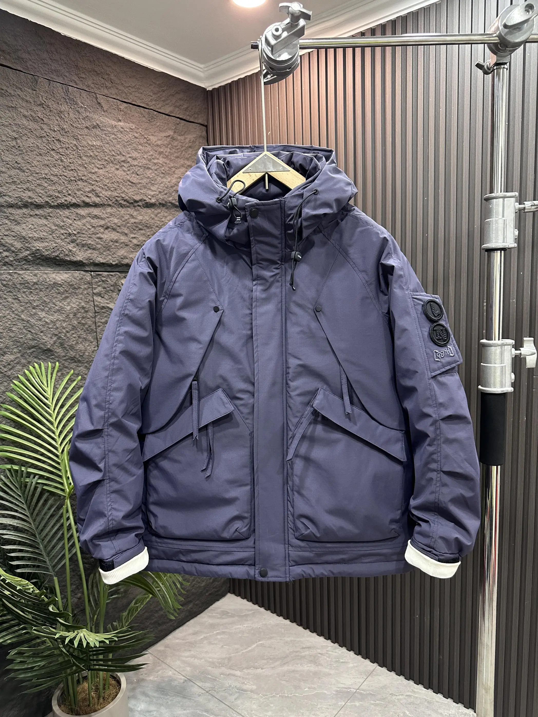 

Winter New Men's down Jaet Hooded Outdoor Workwear Warm Versatile Windproof White Du down Parka Coat Youth Faion