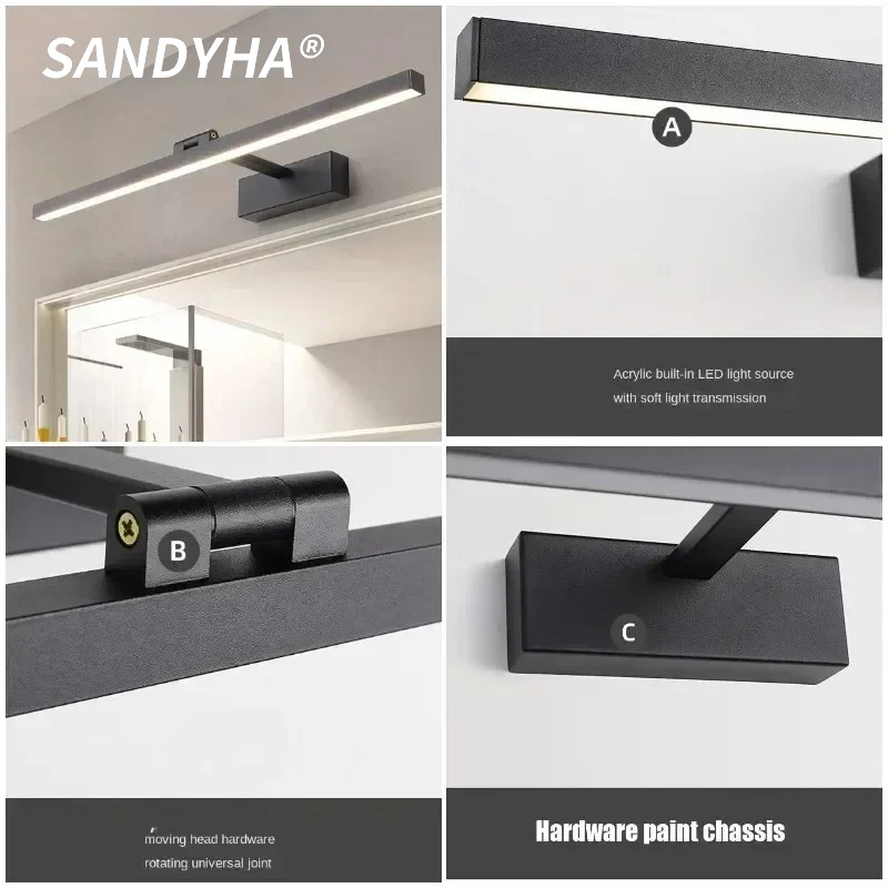 SANDYHA Modern Long Strip LED Lighting Fixture Anti Fog Bathroom Mirror Light Energy Efficient Stylish for Hotel Home Decoration