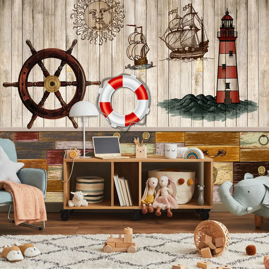 Removable Wallpapers Peel and Stick Accept for Living Room Nautical Wood Design Contact Wall Papers Home Decor Wallpapers Mural