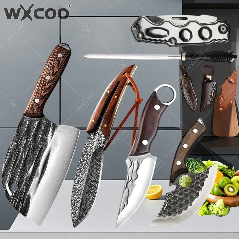 WXCOO Stainless Steel Kitchen Knives Chef Cooking Household Bone Chopping Knife Fruit Utility Bottle Opener Cutter Hand Forged