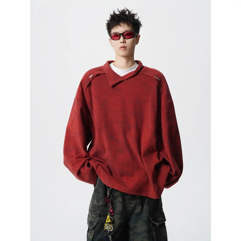 

American Retro Tie Dye Red Sweatirt Men's Sli Cool Top Autumn Old Money Sle Outerwear Trendy Casual Knitted Sweater