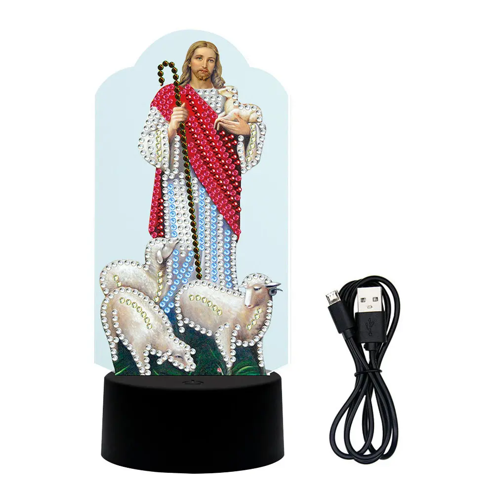 

Религиозная настольная лампа-картина с цветными стразами, декоративная христианская USB-лампа для рабочего стола