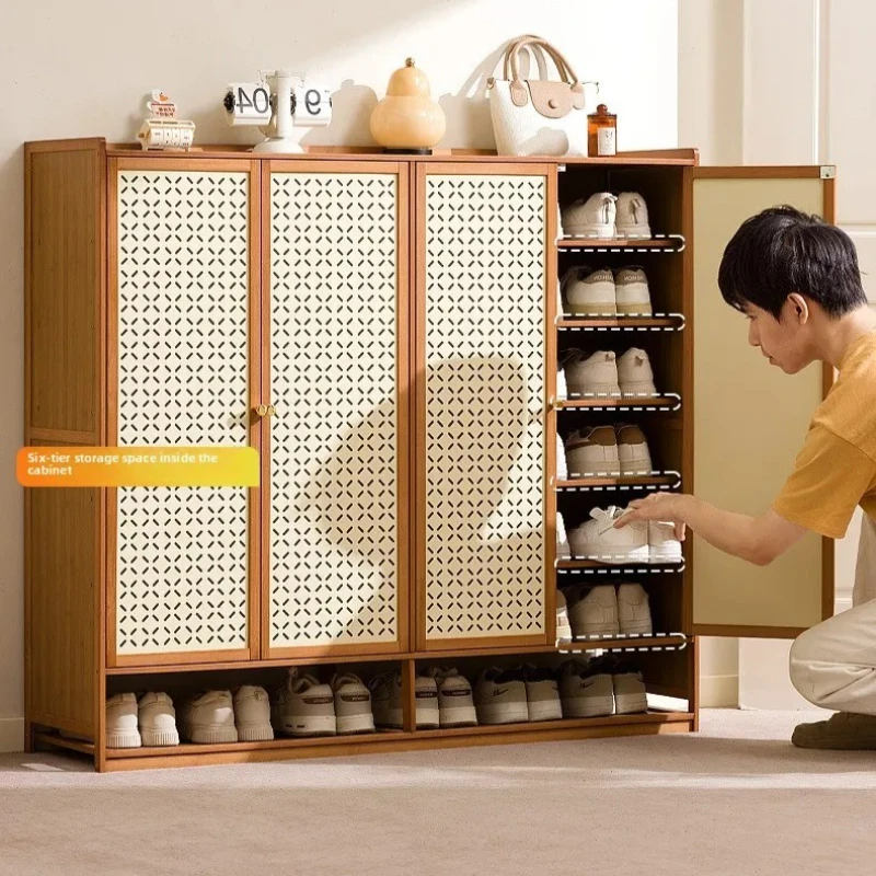 Light luxury bamboo multi-layer shoe cabinet, large capacity shoe storage cabinet, living room storage cabinet, dining cabinet