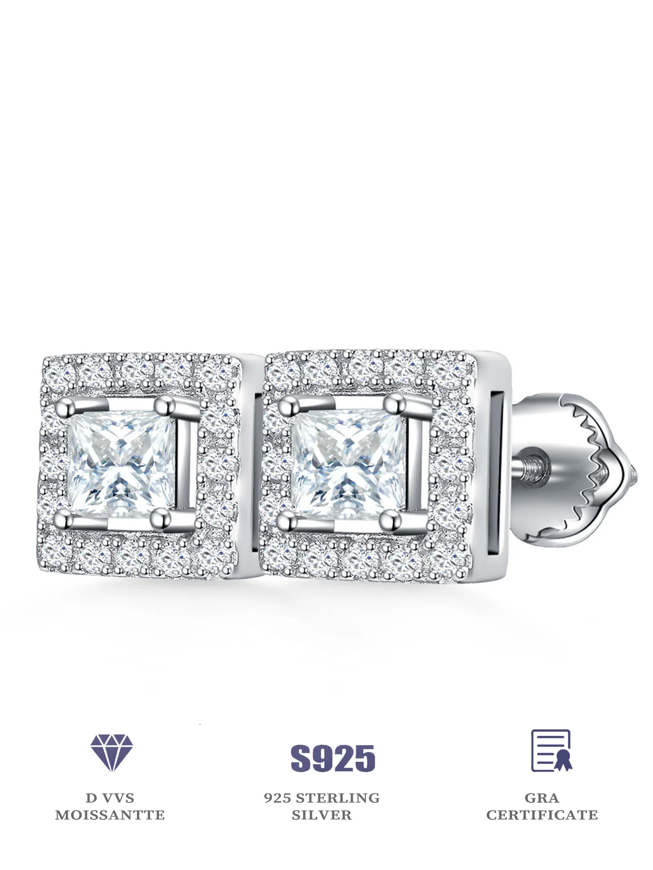 Moissanite Earring Princess Cut Paved Full Diamond Hollow Design Elegant Woman's Earrings with Gra Certificate