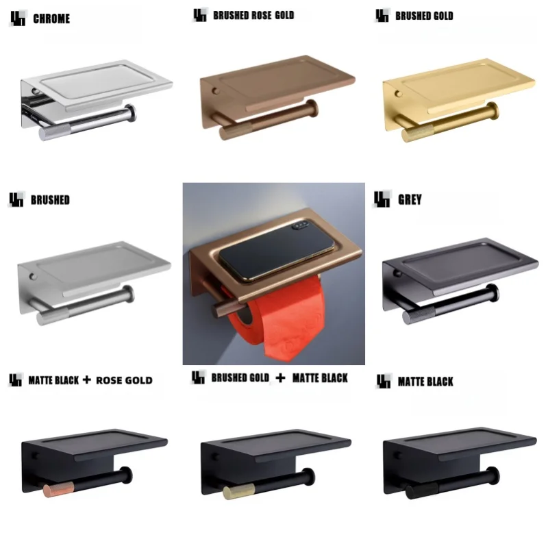 High-Quality Brass Knurled Wall-Mounted Bathroom Tissue Rack Mobile Phone Storage Paper Rack Phone Platform Bathroom Hardware