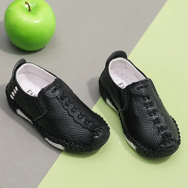 Boys Leather Shoes Spring New Slip on Soft Bottom Loafers Flats Children Shallow Casual Shoes Fashion British Style Kids Shoes