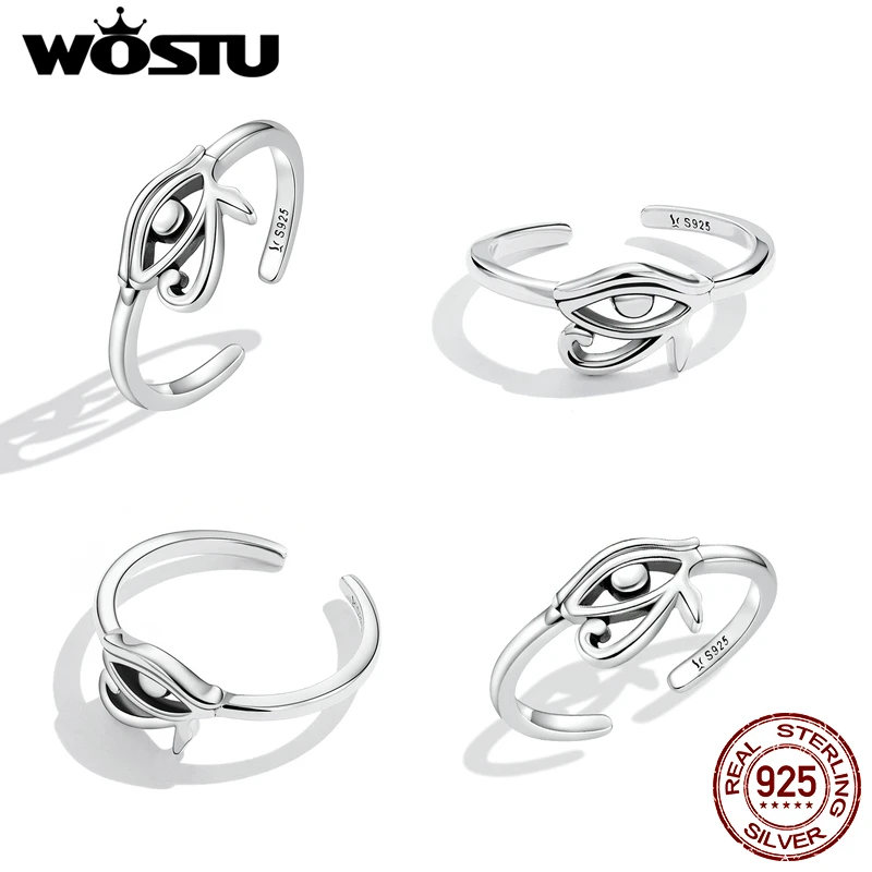 WOSTU 925 Sterling Sliver Eye Of Horus Protection Lucky Hollow Open Rings For Women Female Original Jewelry CQR801