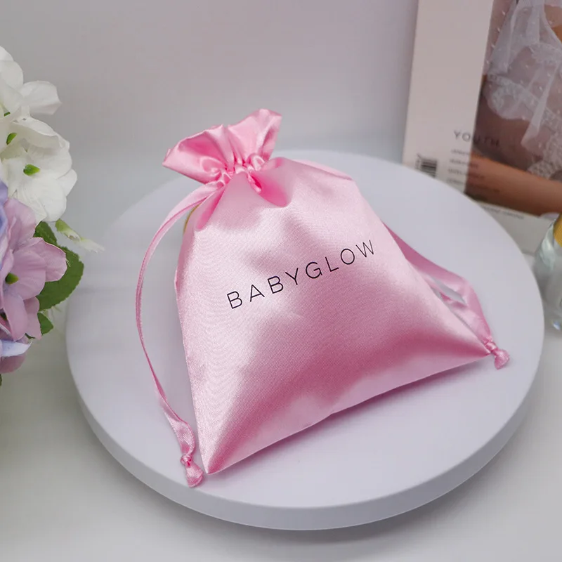 

Silk Gift Bags Satin Drawstring Pouch Pink Packaging Candy Jewelry Necklace Bead Hair Cosmetic Storage Sachet Customizable 20P