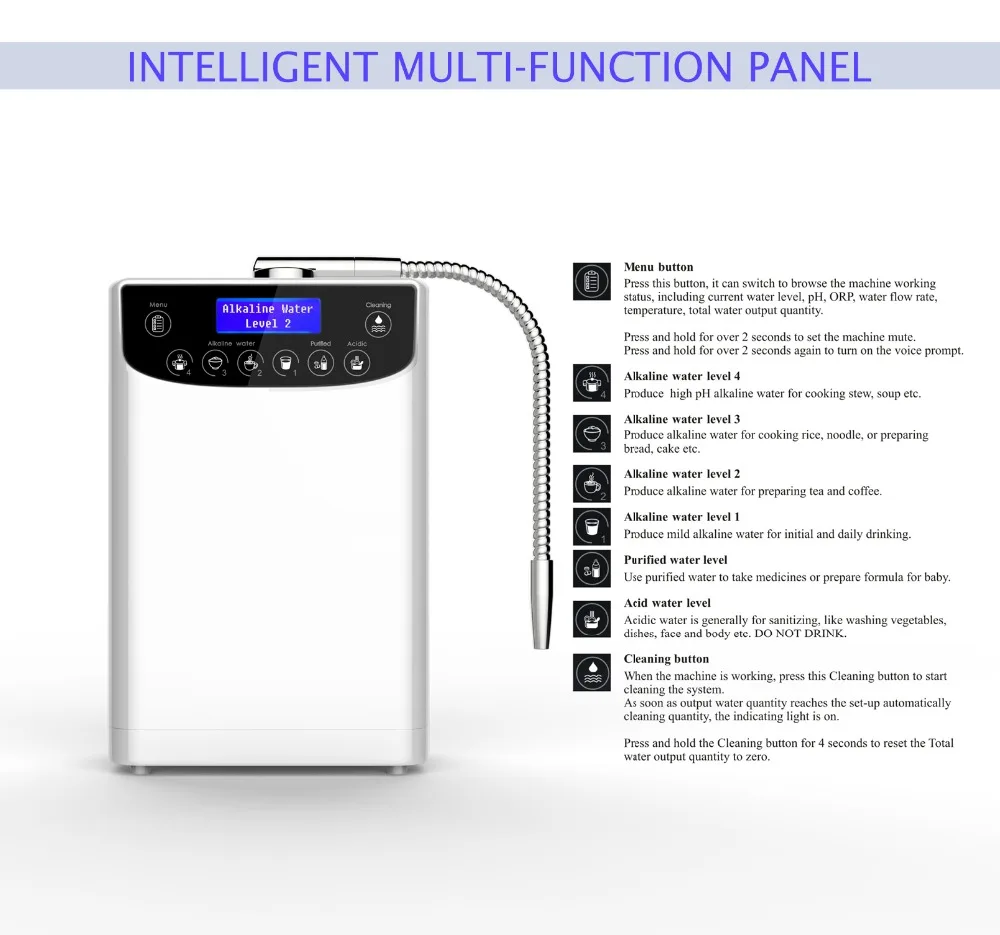 Water Lonizer Purifier Machine PH4.5-10.5 Alkaline Acid Water Setting Hight Quality Hydrogen Water LED Liquid Crystal Display