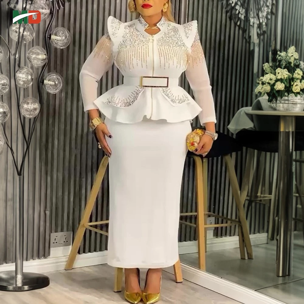 여성용 MD 아프리카 전통 의상, 다이아몬드 장식 바진 웨딩 파티 드레스, 앙카라 로브, 전통 의상, 아프리카 의류