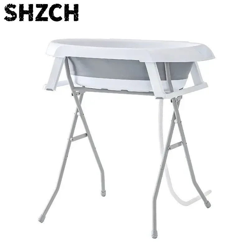 Non-Bending Shower Basin Set with Support Folding Bathtub All-In-One Baby Care Table with Diaper Changing  Clothes Drying Rack