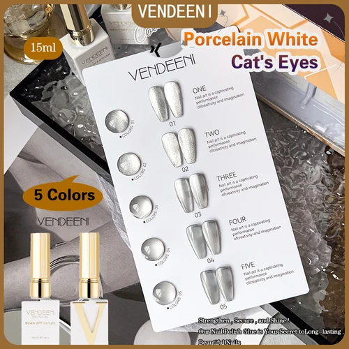 Vendeeni-esmalte de uñas en Gel estilo ojo de gato, 15ml, plateado, blanco, brillante, UV LED, cristal, laca de uñas, manicura artística