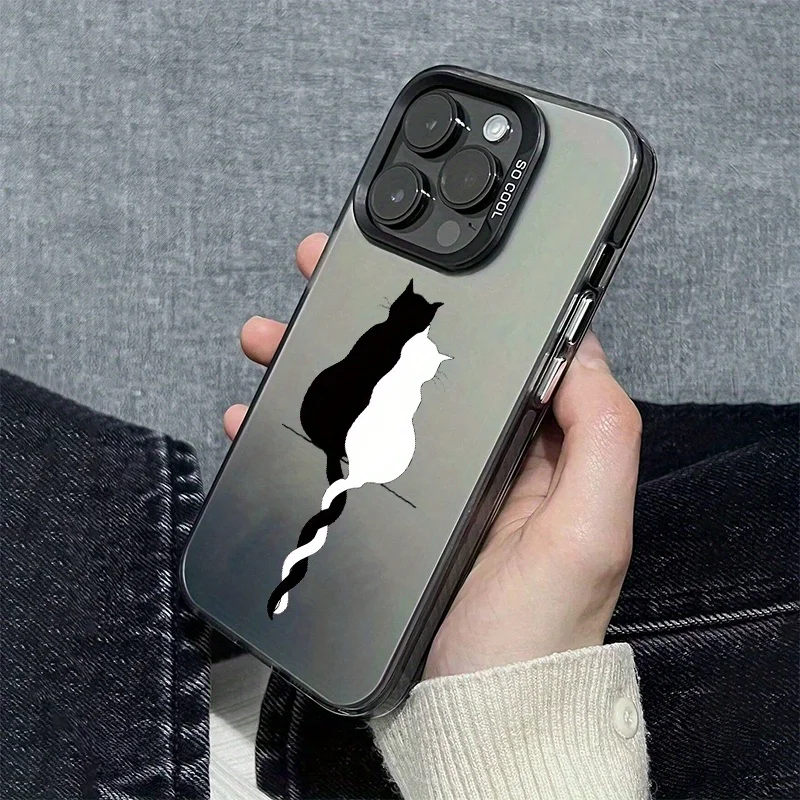 

Cute couple black and white cat phone case for iPhone 16 15 14 13 12 11 Pro/ Max/Plus shock-proof rear cover anti-fingerprint
