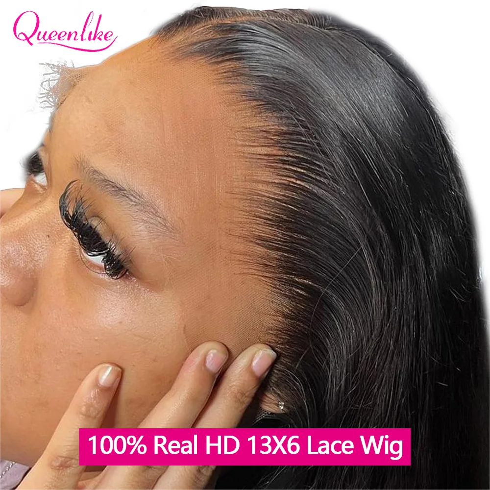 Queenlike real hd perucas de renda 13x6 em linha reta perucas de cabelo humano para as mulheres brasileiro 100% real hd perucas de renda cabelo humano