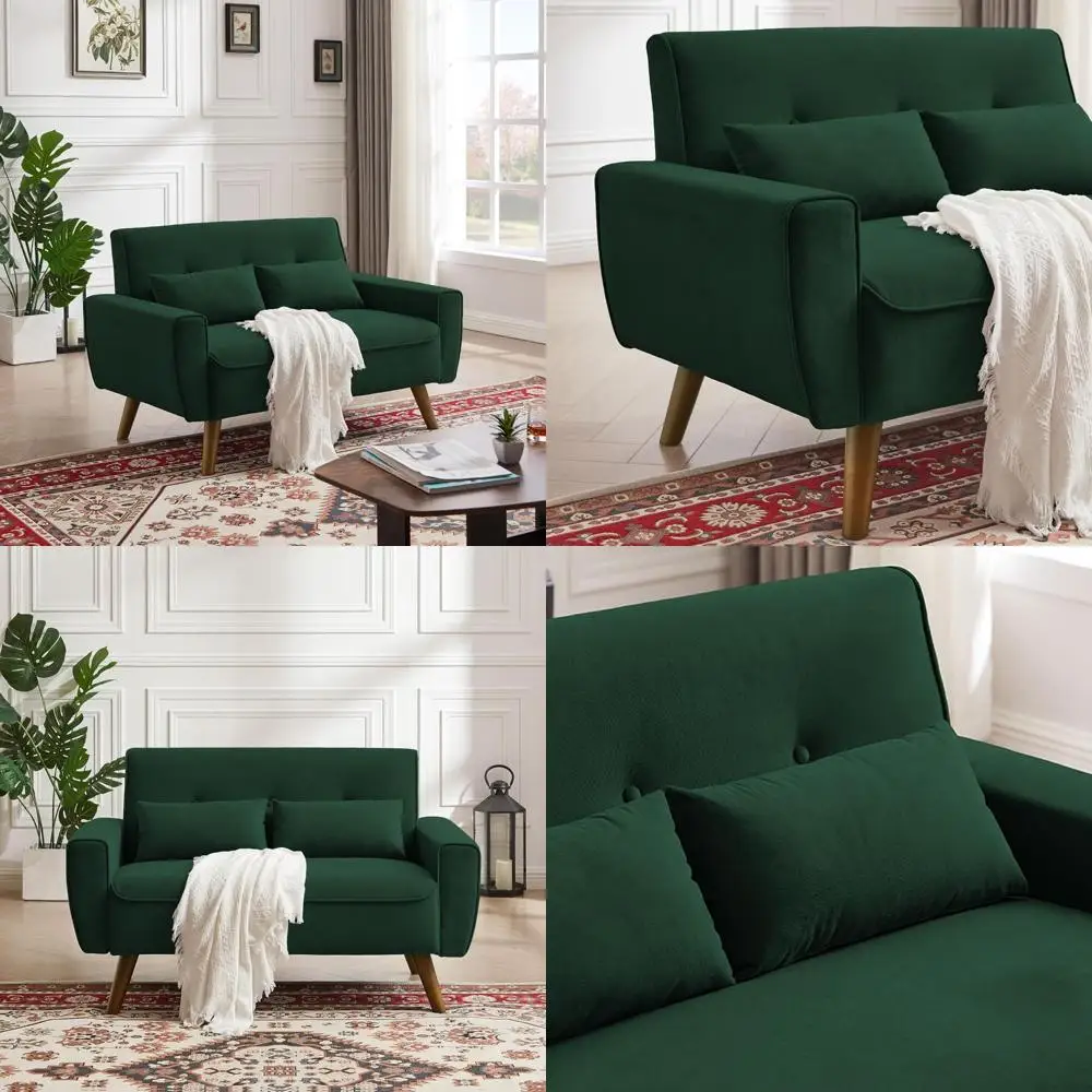 Mid Century Modern 2-Seater Loveseat Sofa, Small Couch with Back Cushions and Wood Legs for Living Room