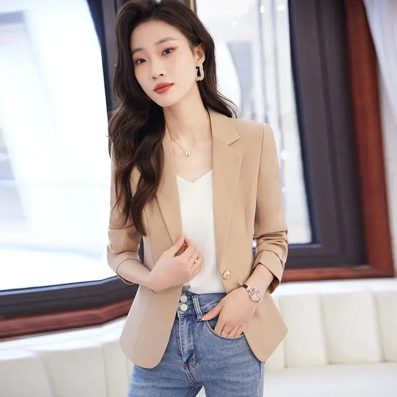 Coffee Short Suit Jacket Female Small Spring New Fashion Temperament Goddess Fan Casual Suit Jacket Women's Clothing Simple