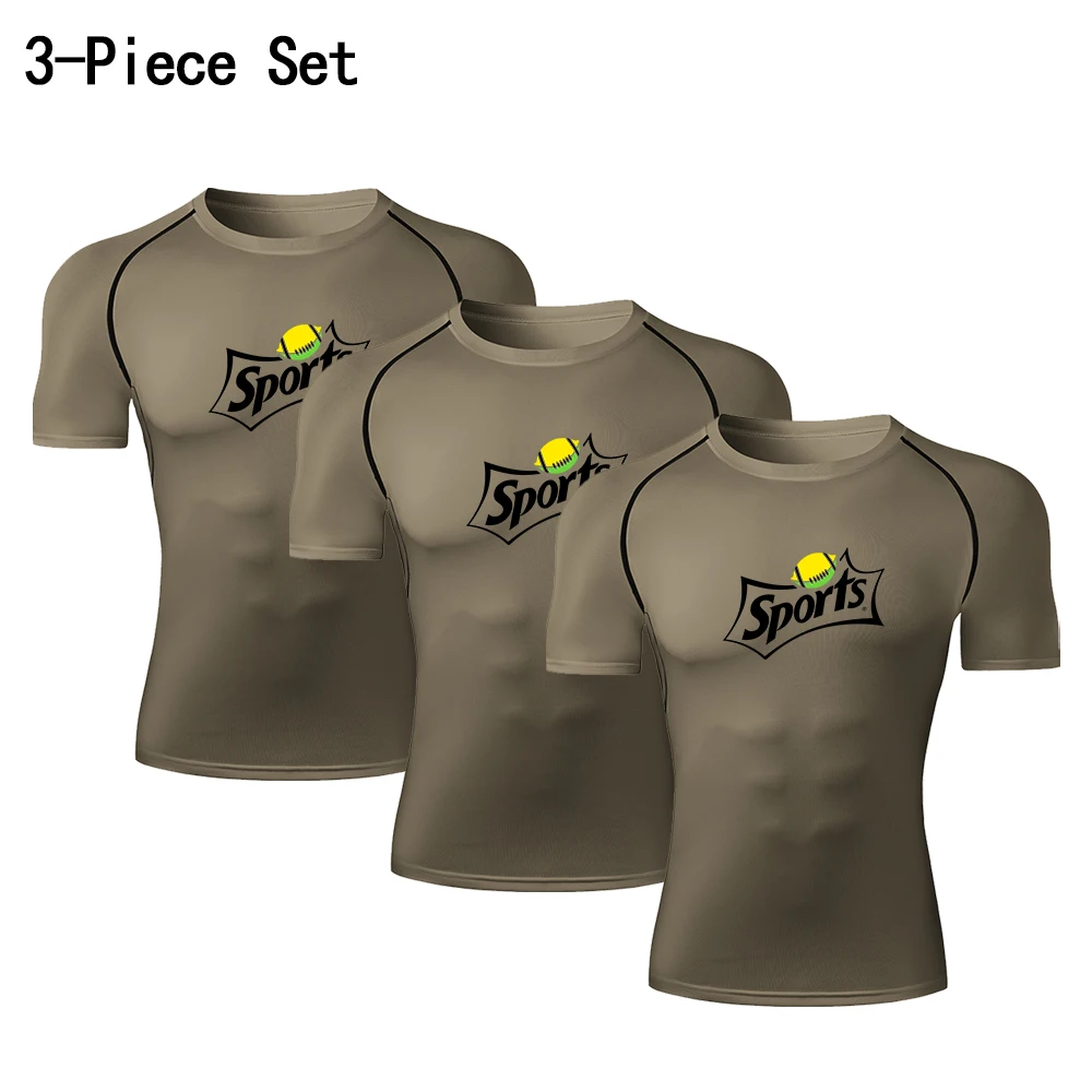 Summer Men's 3-Pack solid color Compression Short Sleeve T-shirts Quick Dry Workout Training Shirts Running Fitness Gym Tops