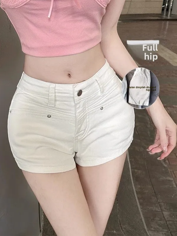 

American Sle Spicy Girl, пухлые хип-джинсы, женские летние новые маленькие размеры для похудения, универсальные трапециевидные облегающие ягодицы