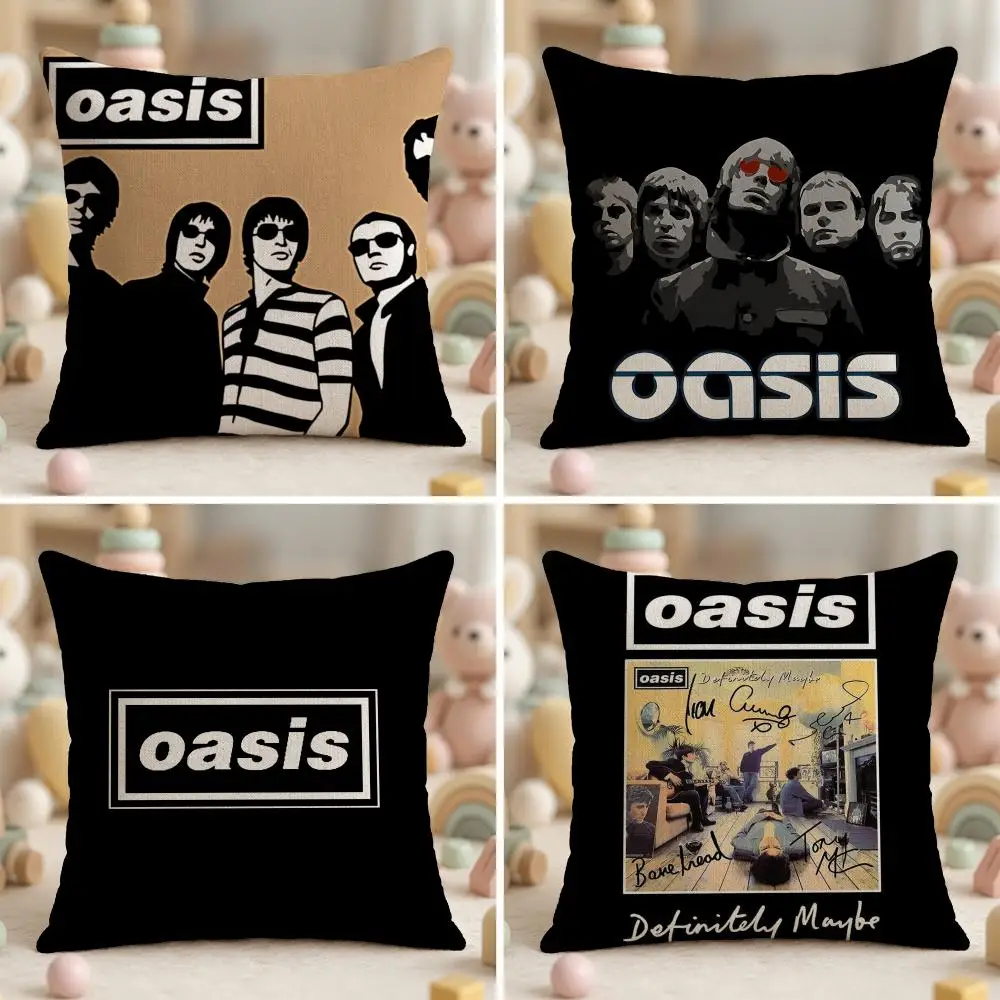Rock Band O-Oasis Vintage Style Cushion Cover Soft Plush Fabric Double-Sided Printed Pillowcase for All Seasons Home Decor