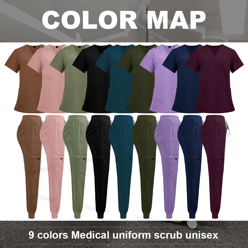 Wholesale Price Clinical Uniform Woman Hospital Doctor Work Wear Nurse Medical Clothing Short Sleeved Top Jogging Pants Set Mens