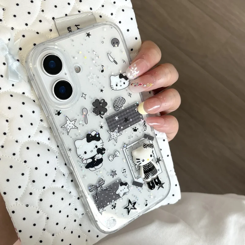 

Fashion Hello Kitty Shiny Phone Case for iPhone 13 14 15 16 Pro Max16Pro 15pRO DIY Cute Kitten Agenl Cover Funda