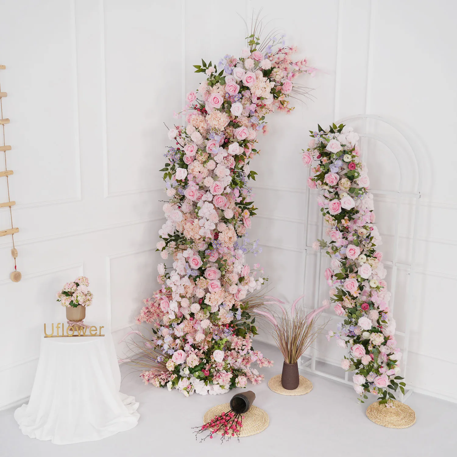 

Uflower Luxury Rose Peony Green Eucalyptus Leaf Wedding Horn Arch Backdrop Decor Floral Arrangement Event Party Props Stage