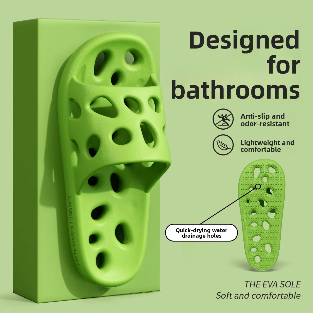

Bathroom Slippers Men's Summer Bathing Leaking Quick Dry Anti-Slip Hollow Indoor Toilet Hole Hole Cool Slippers Home Style