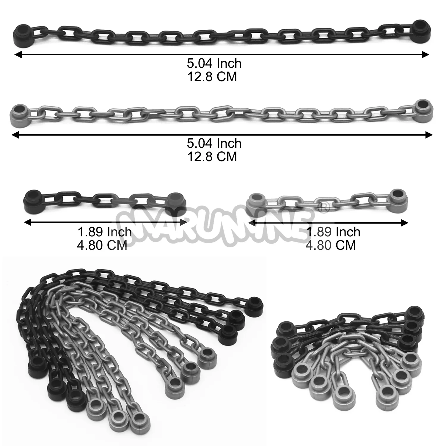 MARUMINE 20PCS 1x16 Iron Chain 21 Links MOC Military Scene Building Blocks Parts Compatible with 30104 92338 Bricks Accessories