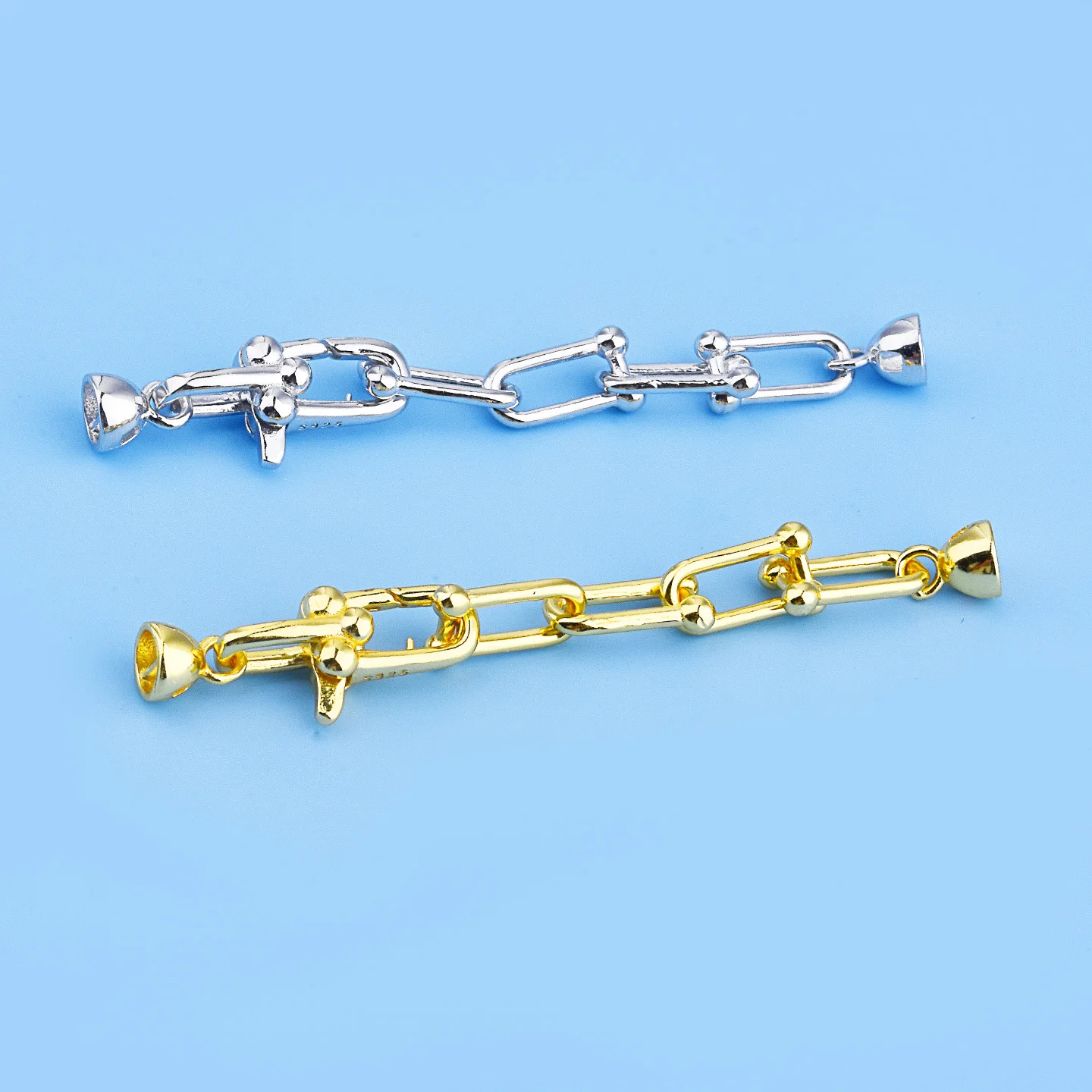 S925 pure silver U-shaped clasp, single-sided opening, adjustable length, DIY bracelet finishing piece