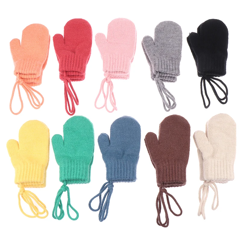 

Winter Knitted Children Halter Gloves Solid Color All Finger Gloves Outdoor Windproof Mittens For Girls Boys