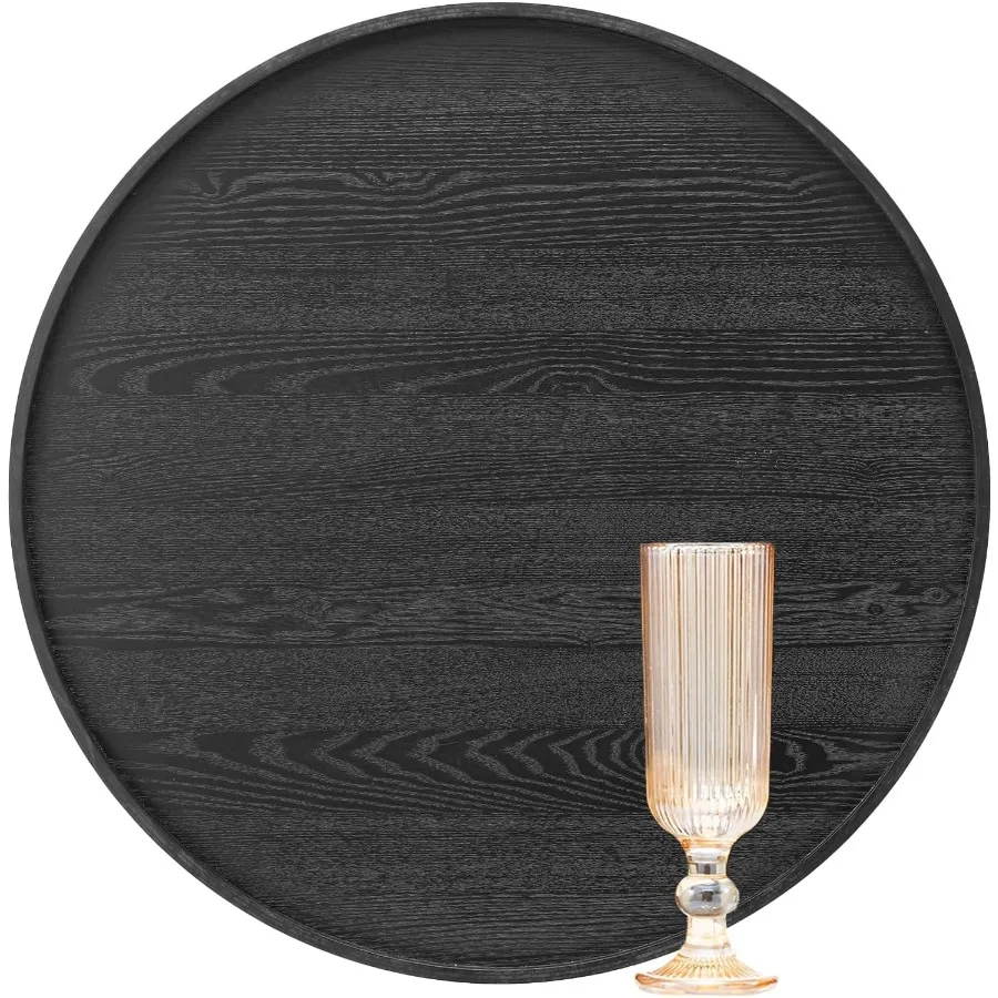 

16-дюймовый круглый сервировочный поднос из цельного дерева, очень большой сервировочный поднос для чая, кофе, закусок, еды, еды, нескользящая тарелка для кухни, вечеринки, бара, сервера Ot