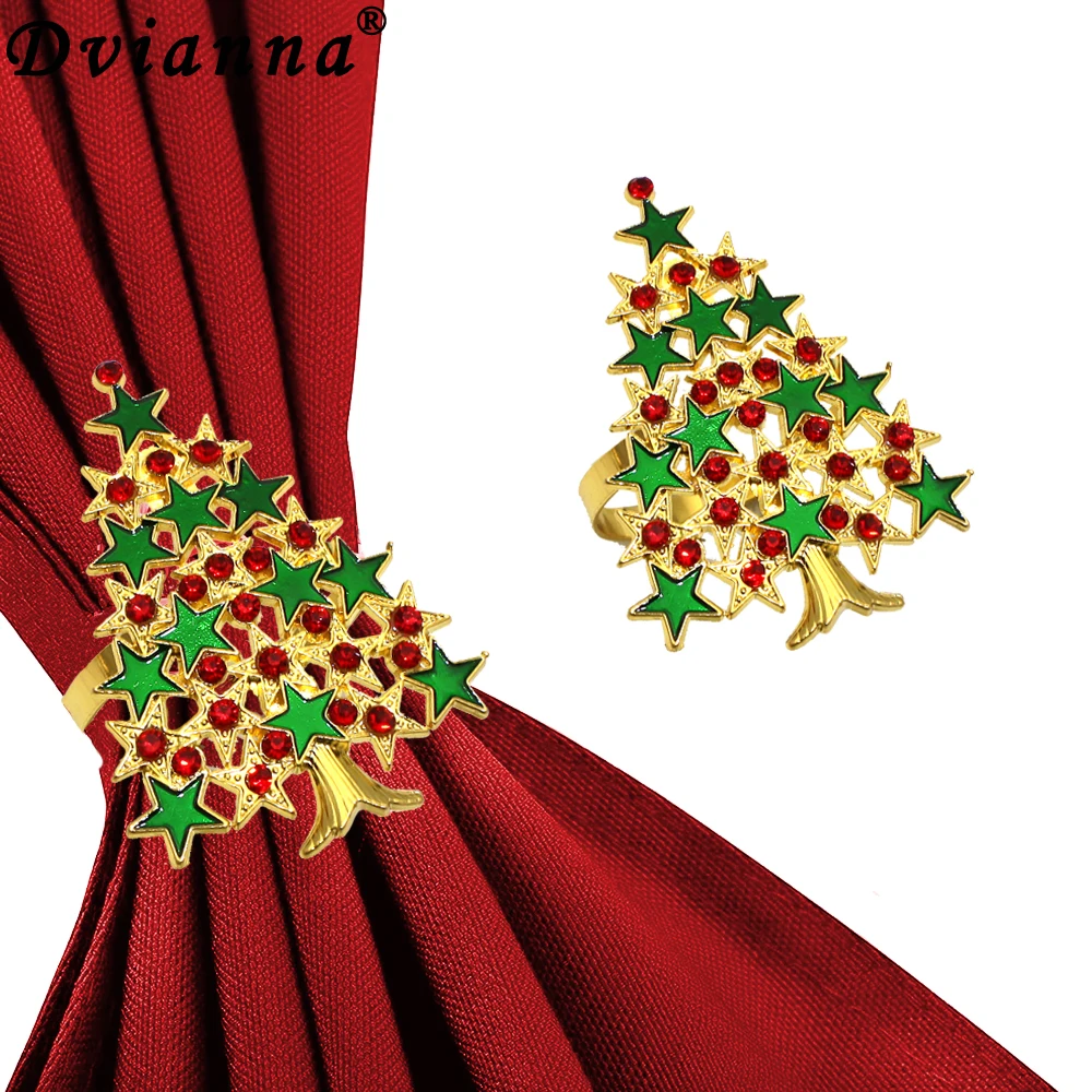 4Pcs New Christmas Tree Napkin Ring for Dinning Table Setting Wedding Receptions Thanksgiving Home Kitchen Decoration HWC325