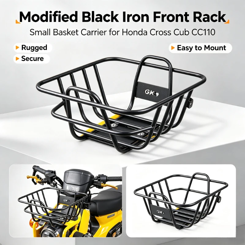Motorcycle Modified Black Iron Suitcase Carrier Front Rack Small Basket Modification FOR HONDA Cross Cub CC110 2023 2024 2025