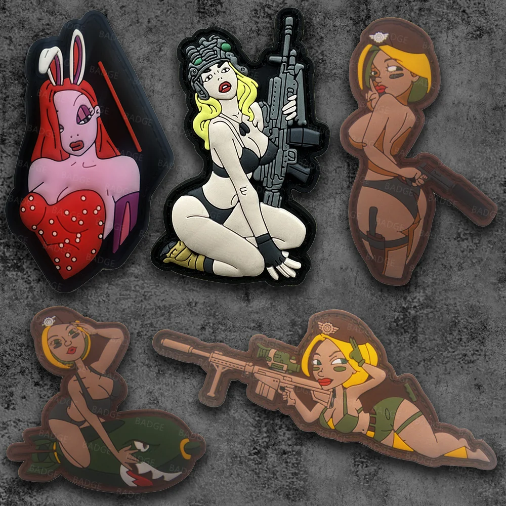 3D Tactical Patches Rabbit Pinup Girls PVC Rubber Badge Funny Patch With Hook Fastener For Backpack, Helmet, Vest, Uniform