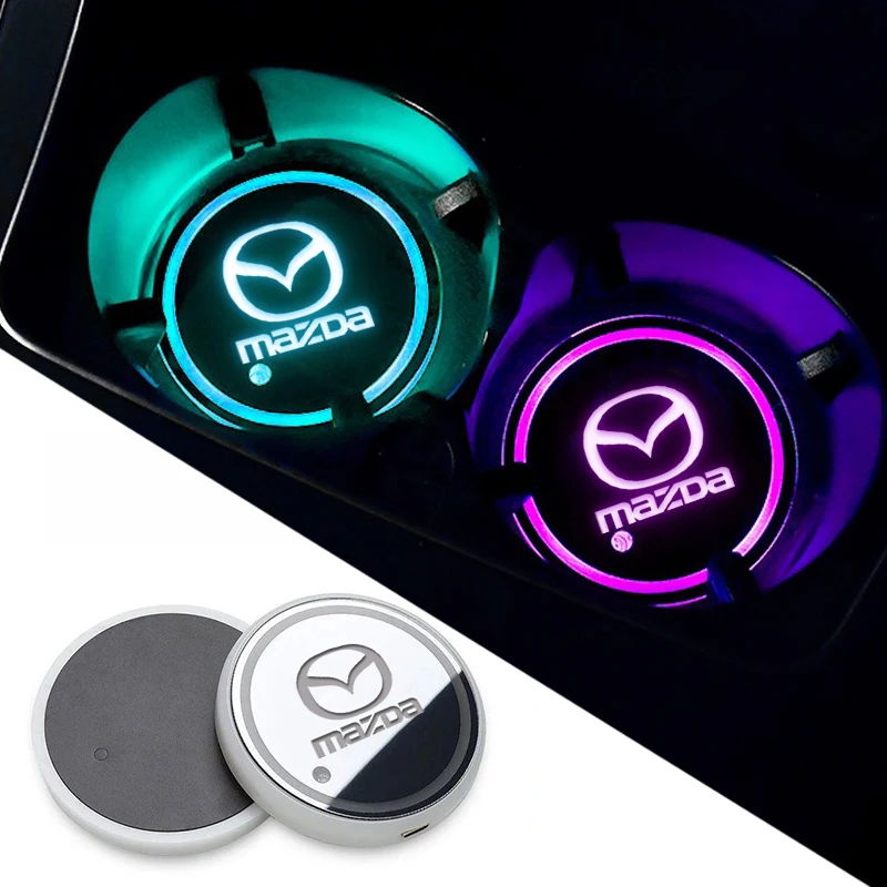 

2x Luminous Car Cup Coaster Holder Car Led Atmosphere Light Logo Lamp For Mazda 2 3 5 6 8 CX3 CX4 CX5 CX8 CX30 AXELA Accessories