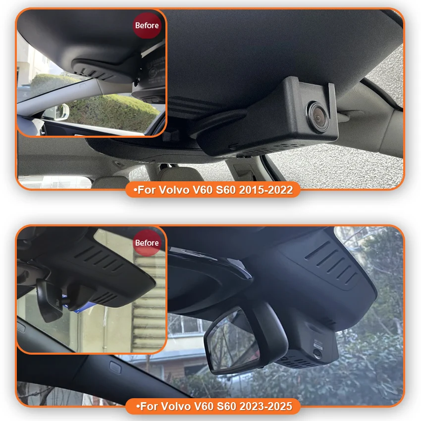 التوصيل والتشغيل اللاسلكية واي فاي داش كام سيارة DVR مسجل كاميرات لفولفو V60 S60 2015-2025 داش كام UHD 4K 2160P داش كام