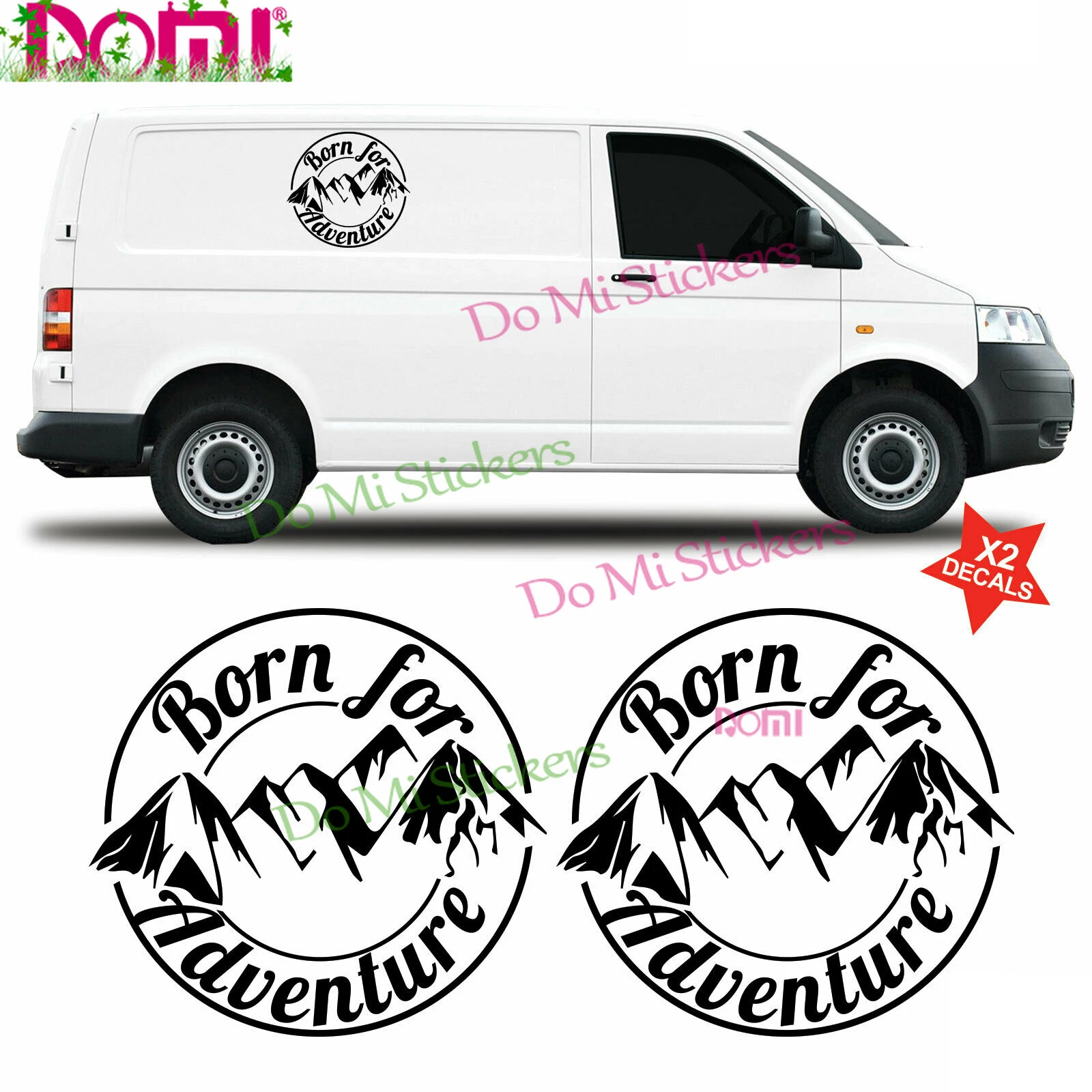 

Large Born for Adventure Van Side Sticker Decals Camping Transporter Motorhome Die-Cut Waterproof PVC